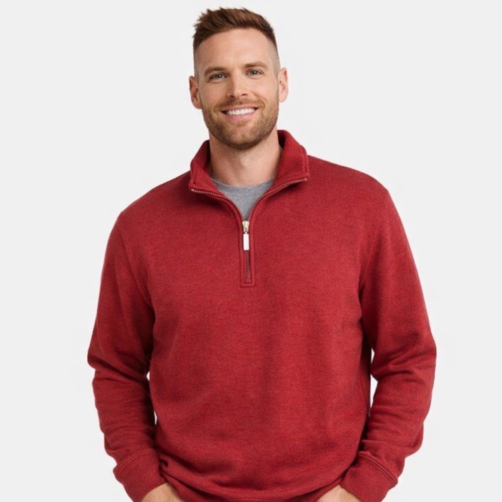 Orvis 1/4 Zip Pullover Sweater Men's Medium Maroon Red Ribbed Knit 100% Cotton